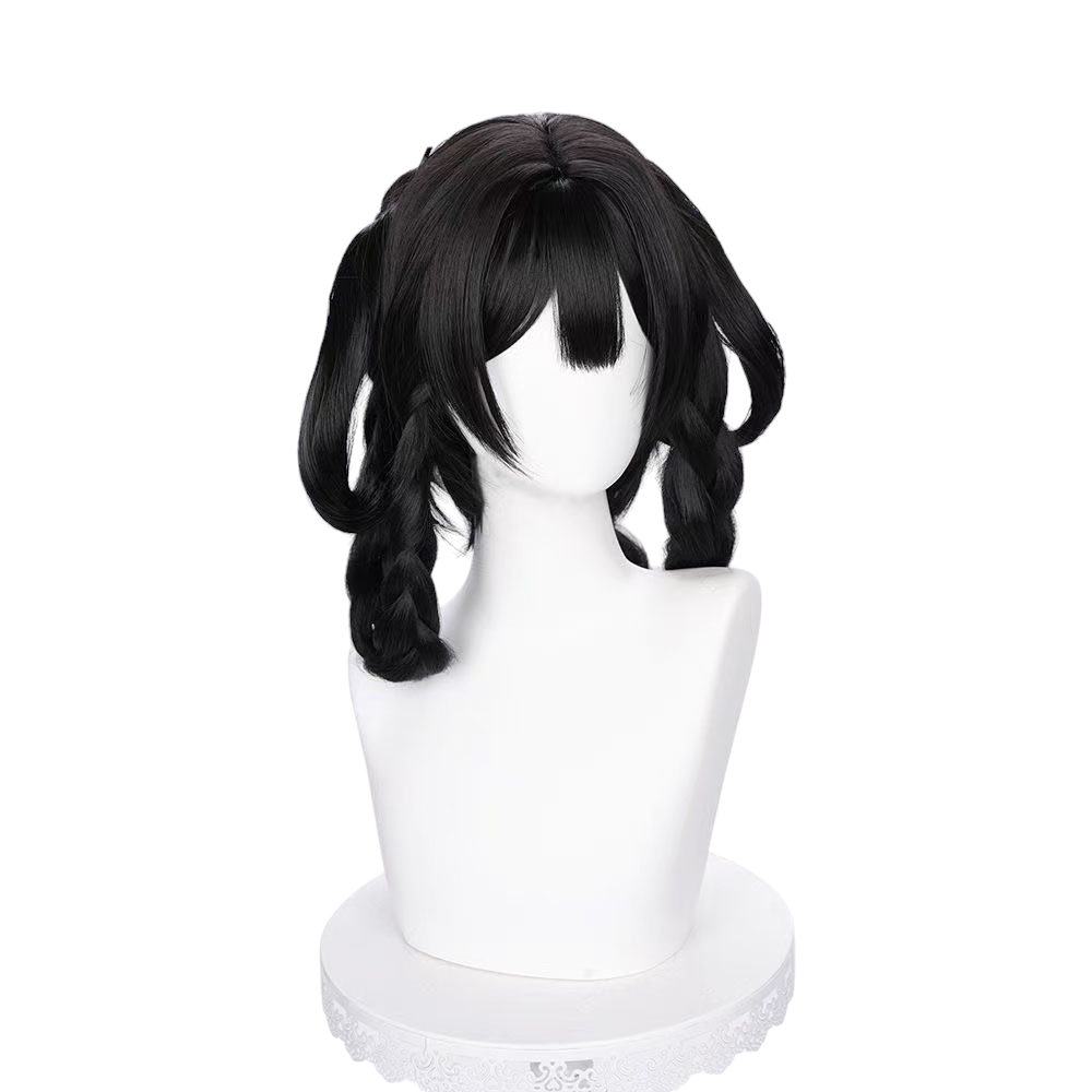 White Smoke Xiao Qiao (Lilac Skin) Cosplay Wig - Honor of Kings (Black Short Twin Braids) (FEVERCOS)