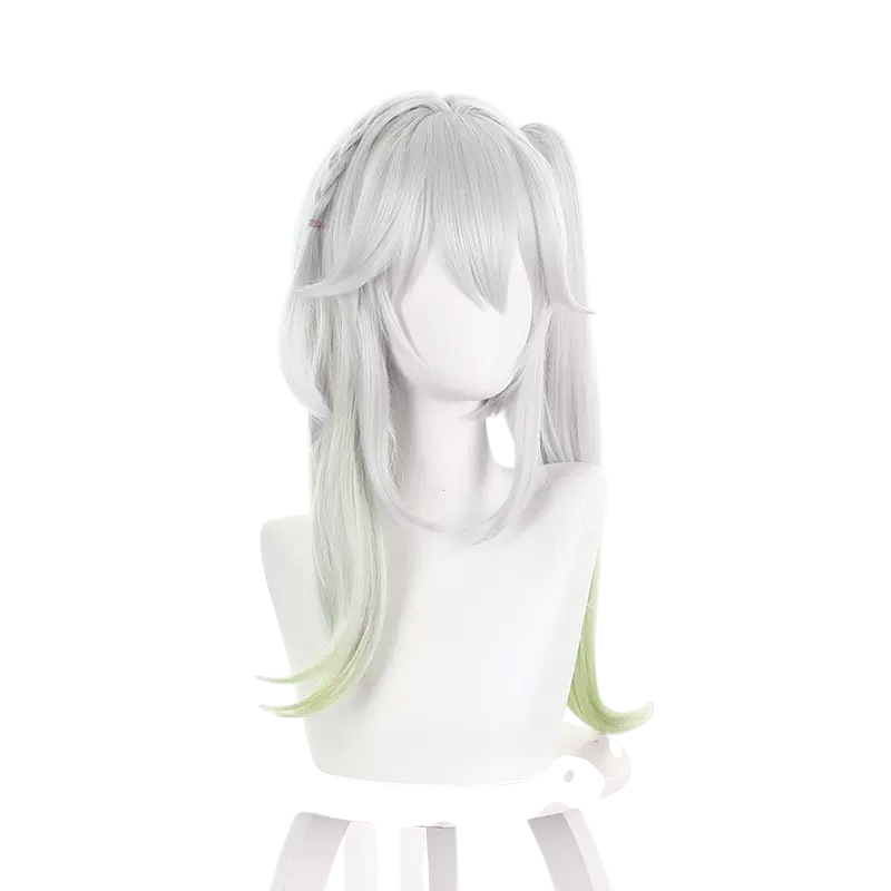 White Smoke Nahida (Lesser Lord Kusanali) Cosplay Wig - Genshin Impact (White/Green Side Ponytail) (FEVERCOS)