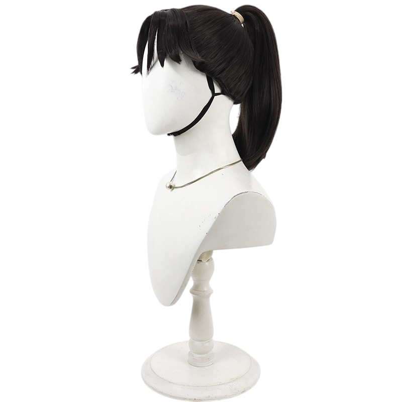 Black Kanbei Wakaouji Cosplay Wig - Nintama Rantaro (Brown Ponytail 30cm) (FEVERCOS)