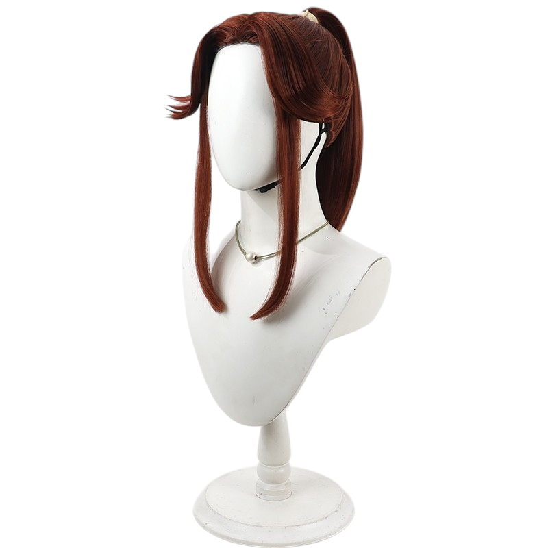 Dark Slate Gray Sakubei Tomatsu Cosplay Wig - Nintama Rantaro (Burgundy Ponytail) (FEVERCOS)