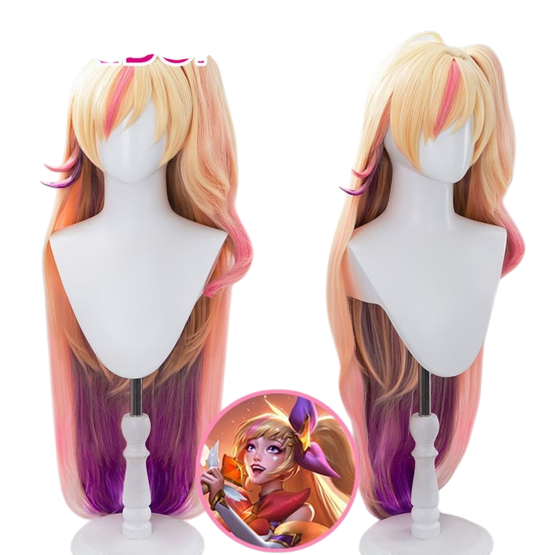White Smoke Seraphine (Star Guardian) Cosplay Wig - League of Legends (Pink-Orange Gradient Long) (FEVERCOS)