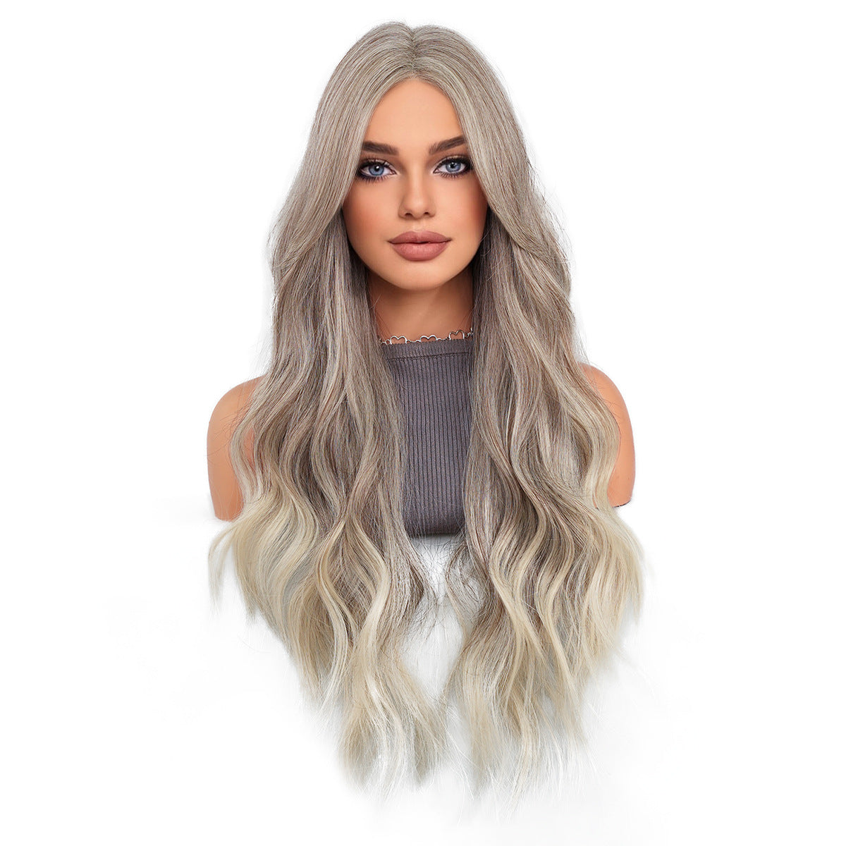 White Smoke Milk Tea Brown Wavy Lace Wig - Elite Lace Fronts (T-Part Curtain Bangs) (FEVERCOS)
