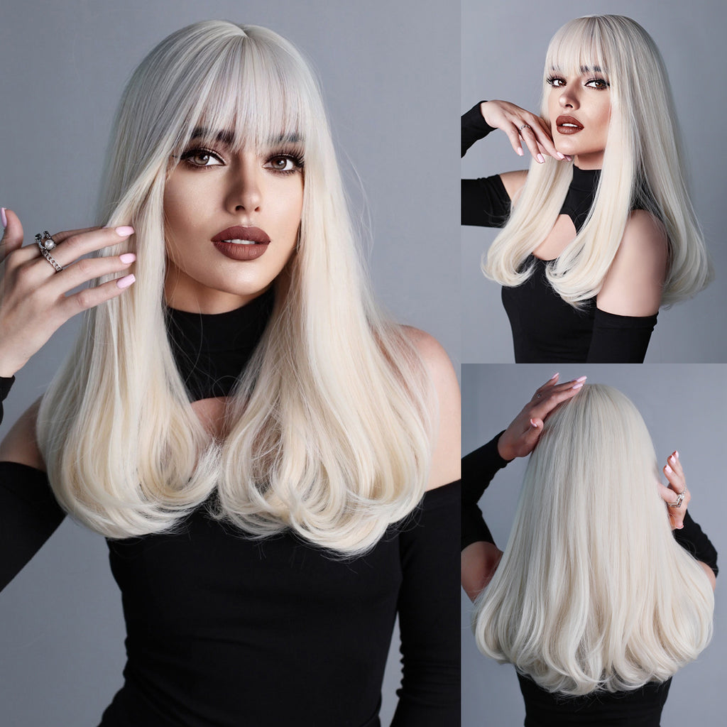 Black Platinum Blonde Wool Curl Wig - Holiday Collection (Super Long Waves) (FEVERCOS)