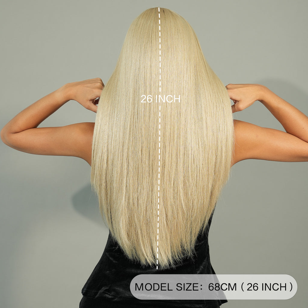 Dark Gray Grey Blonde Long Straight Wig - Everyday Fashion (Ash Gold Blend) (FEVERCOS)