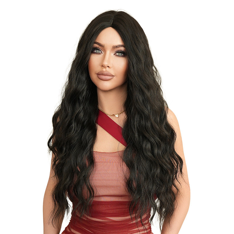White Smoke Midnight Black Long Curly Wig - Stage Performance (Middle Part) (FEVERCOS)