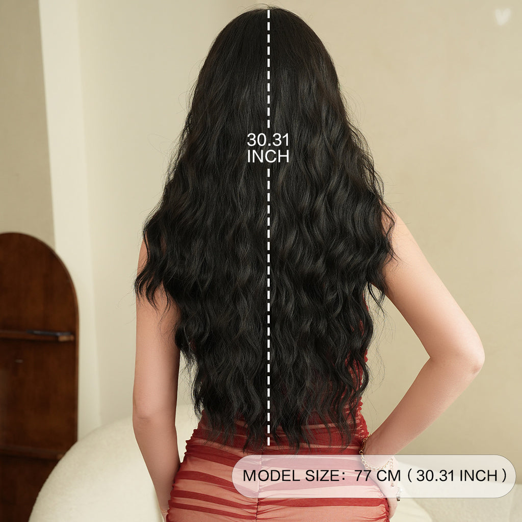 Tan Midnight Black Long Curly Wig - Stage Performance (Middle Part) (FEVERCOS)