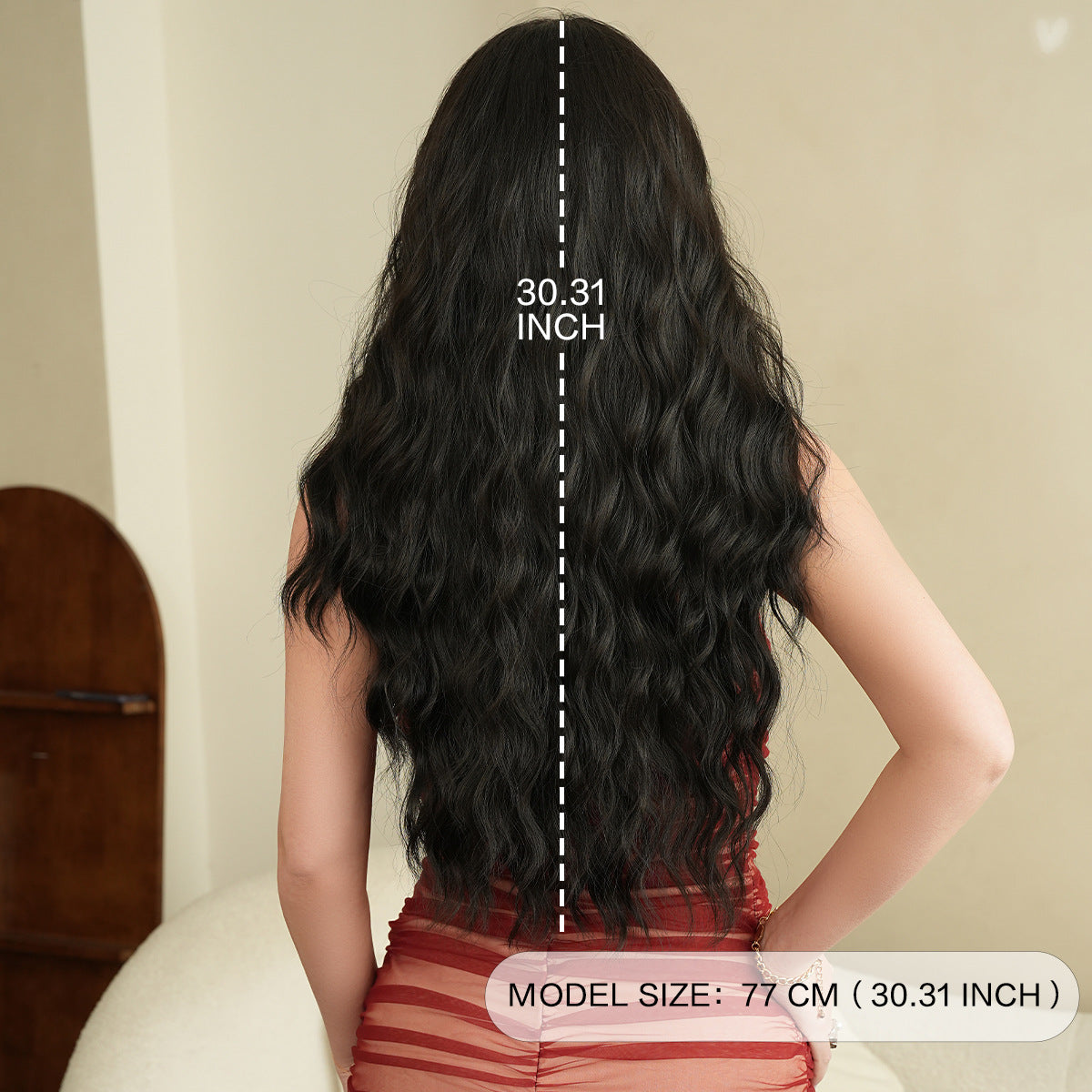 Tan Midnight Black Long Curly Wig - Stage Performance (Middle Part) (FEVERCOS)