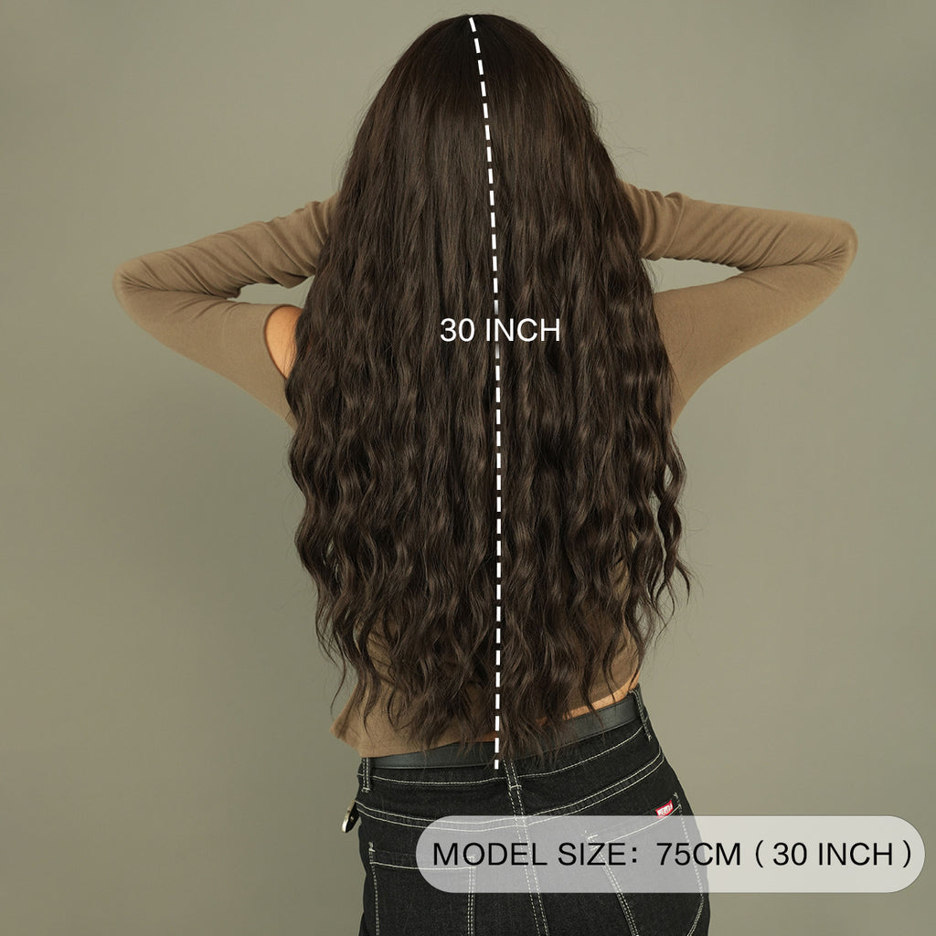 Dark Sea Green Midnight Black Body Wave Wig - Everyday Fashion (Long Middle Part) (FEVERCOS)