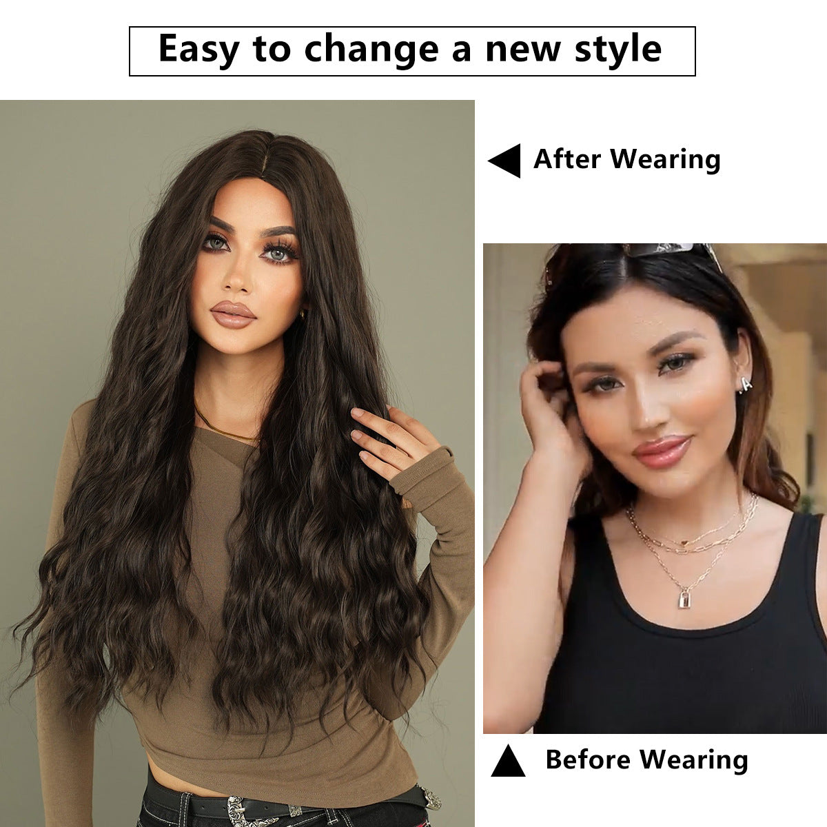 White Smoke Midnight Black Body Wave Wig - Everyday Fashion (Long Middle Part) (FEVERCOS)