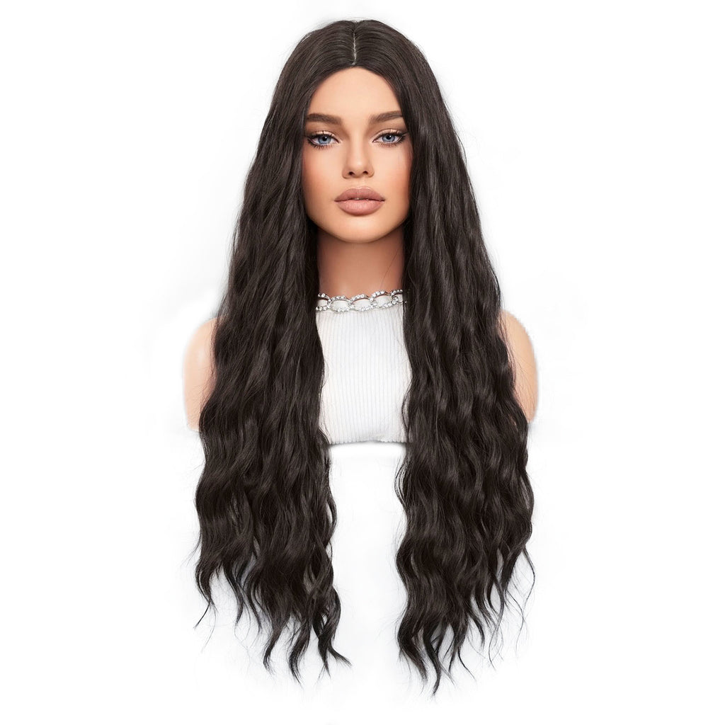 White Smoke Midnight Black Body Wave Wig - Everyday Fashion (Long Middle Part) (FEVERCOS)
