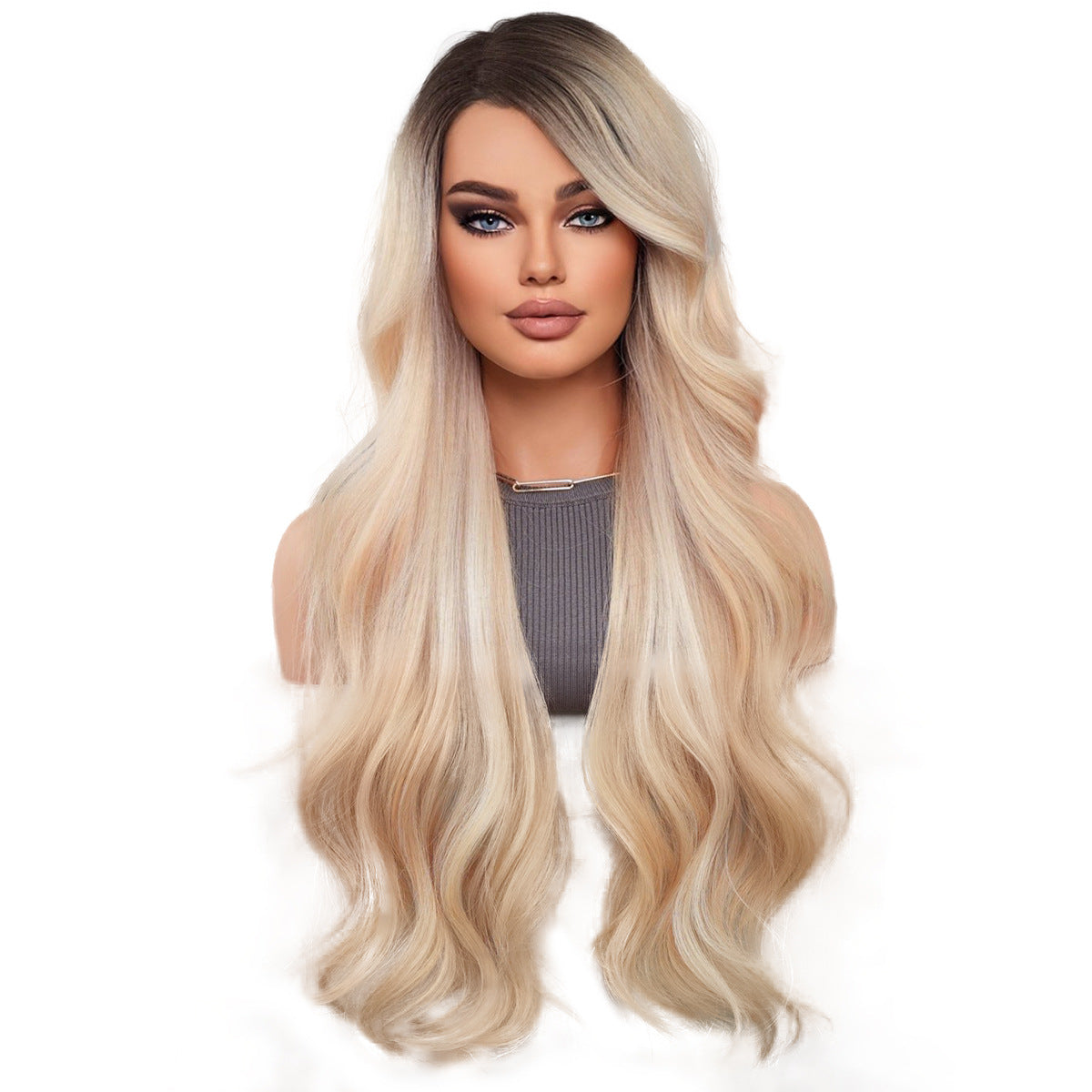 White Smoke Copper Gold Wavy Lace Wig - Elite Lace Fronts (Side Part T-Lace) (FEVERCOS)