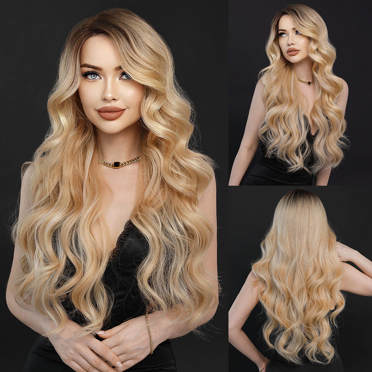 Black Copper Gold Wavy Lace Wig - Elite Lace Fronts (Side Part T-Lace) (FEVERCOS)