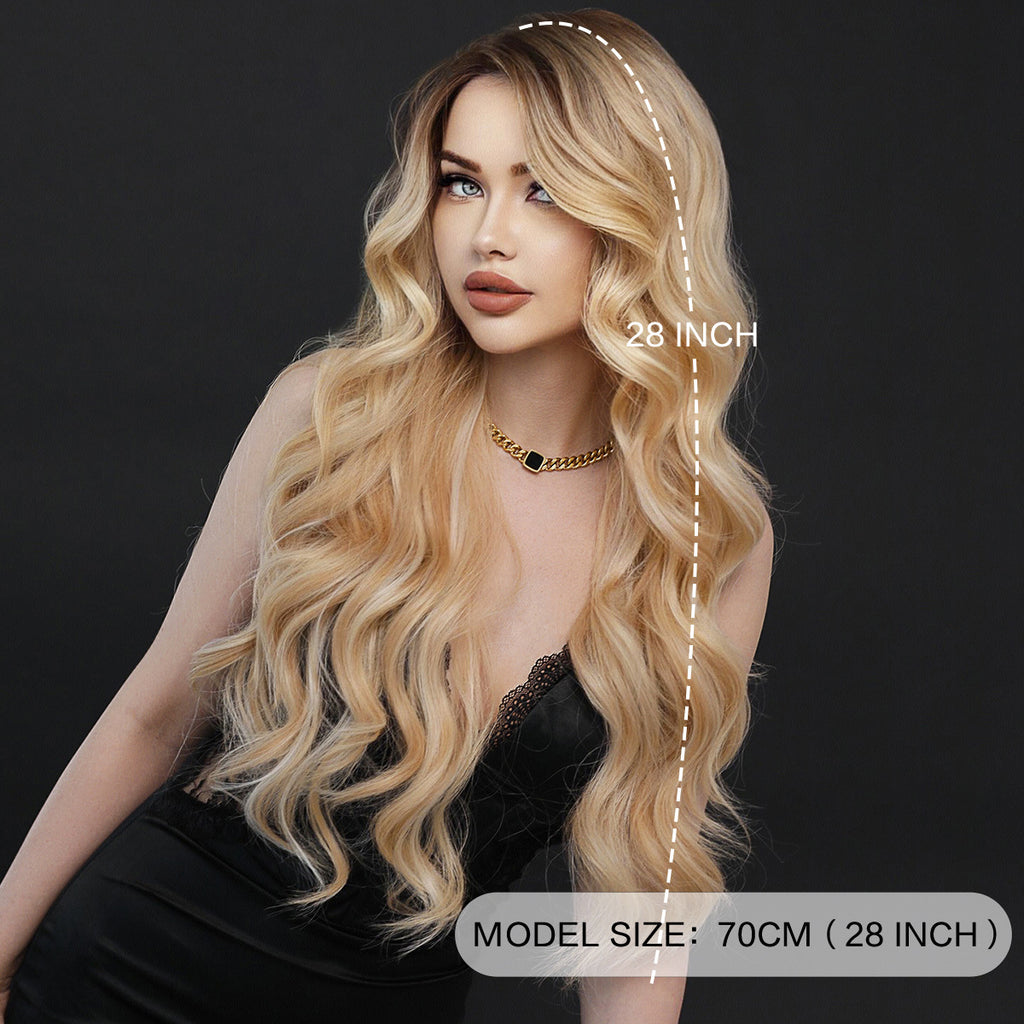 Dark Slate Gray Copper Gold Wavy Lace Wig - Elite Lace Fronts (Side Part T-Lace) (FEVERCOS)