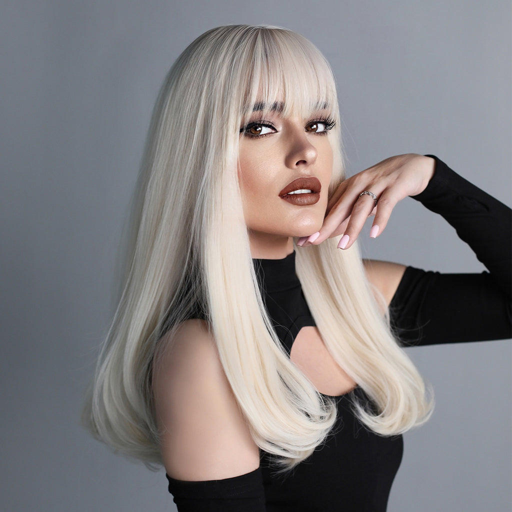 Dark Gray Platinum Blonde Wool Curl Wig - Holiday Collection (Super Long Waves) (FEVERCOS)