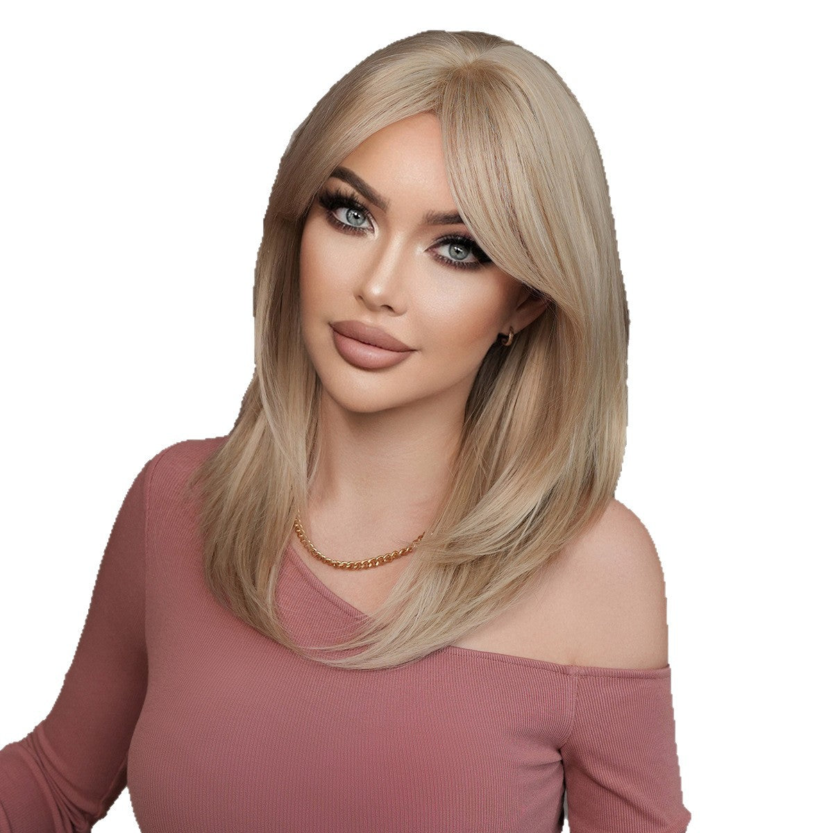 White Smoke Light Ash Blonde Straight Lob - Urban Fashion (Curtain Bangs Layered) (FEVERCOS)