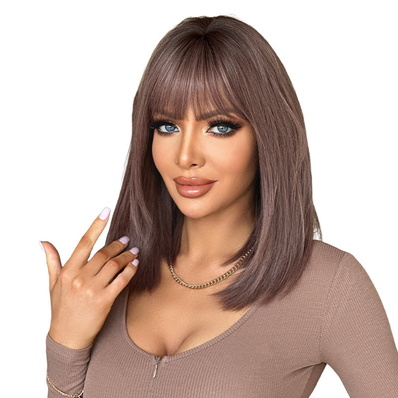 White Smoke Pink Purple Straight Lob Wig - Subculture Fashion (Collarbone Layers) (FEVERCOS)