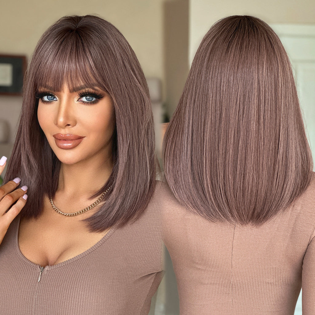 Dim Gray Pink Purple Straight Lob Wig - Subculture Fashion (Collarbone Layers) (FEVERCOS)