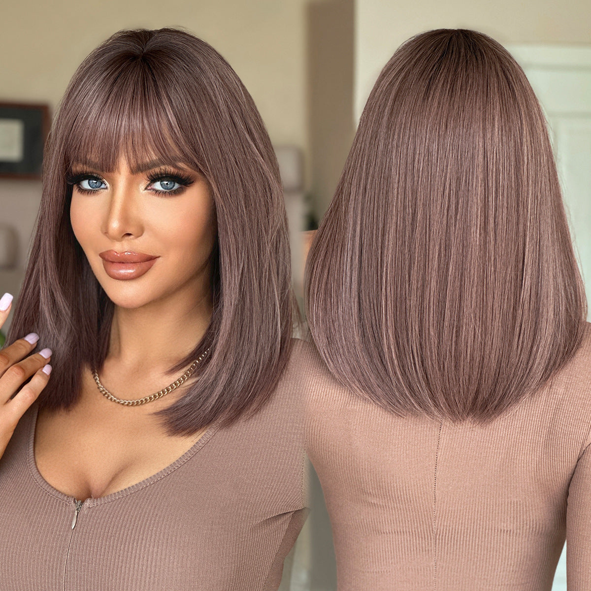Dim Gray Pink Purple Straight Lob Wig - Subculture Fashion (Collarbone Layers) (FEVERCOS)