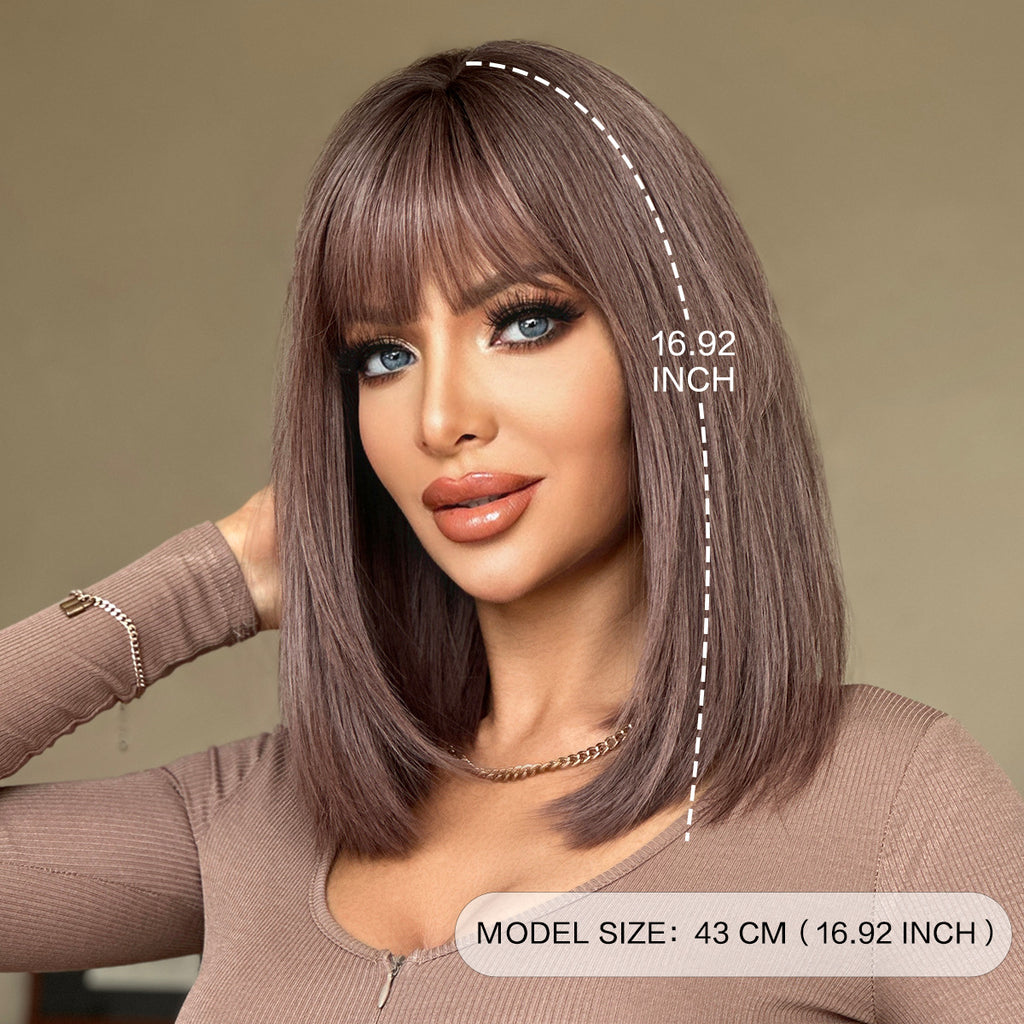 Dim Gray Pink Purple Straight Lob Wig - Subculture Fashion (Collarbone Layers) (FEVERCOS)