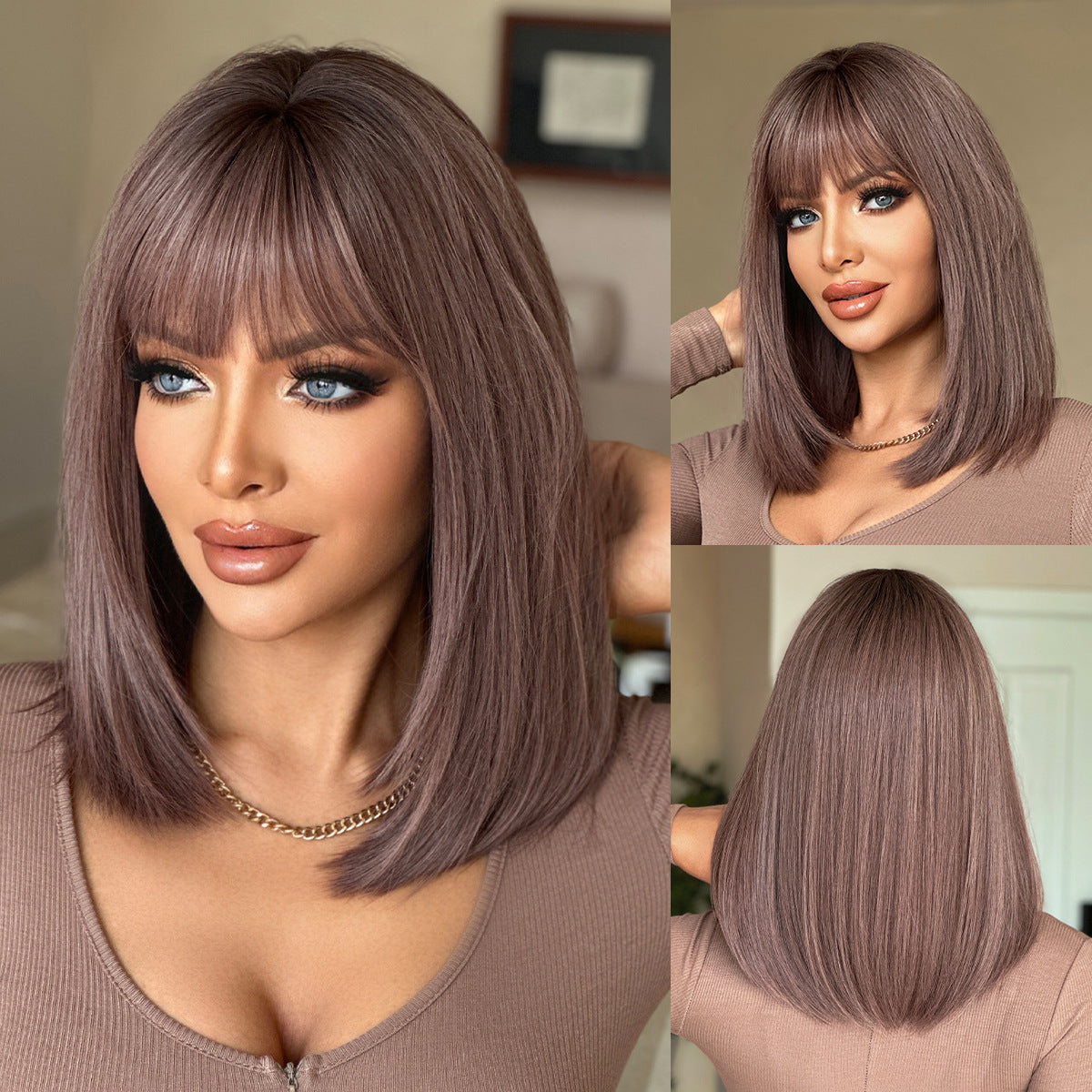 Dim Gray Pink Purple Straight Lob Wig - Subculture Fashion (Collarbone Layers) (FEVERCOS)