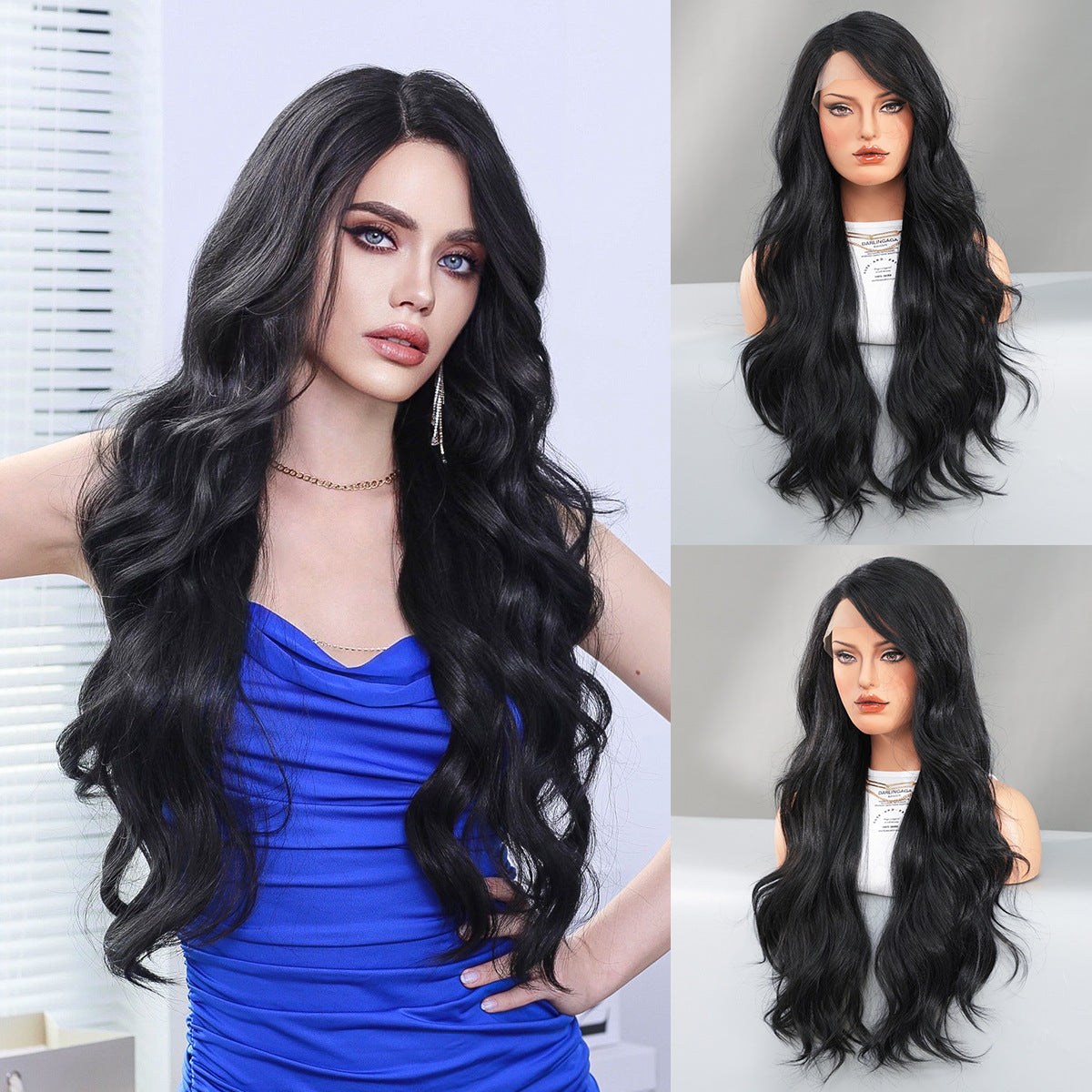 Lavender Natural Black Wavy Lace Wig - Elite Lace Fronts (Side Part Deep Wave) (FEVERCOS)