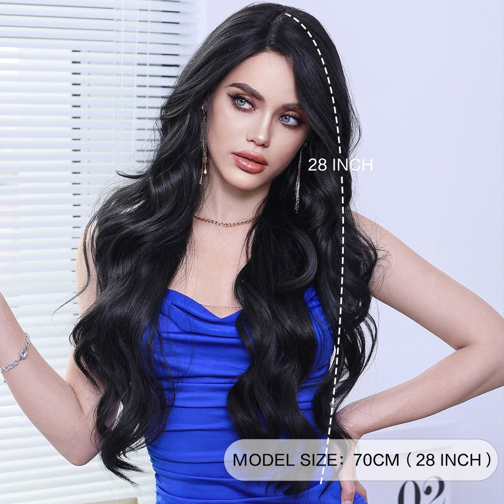 Lavender Natural Black Wavy Lace Wig - Elite Lace Fronts (Side Part Deep Wave) (FEVERCOS)