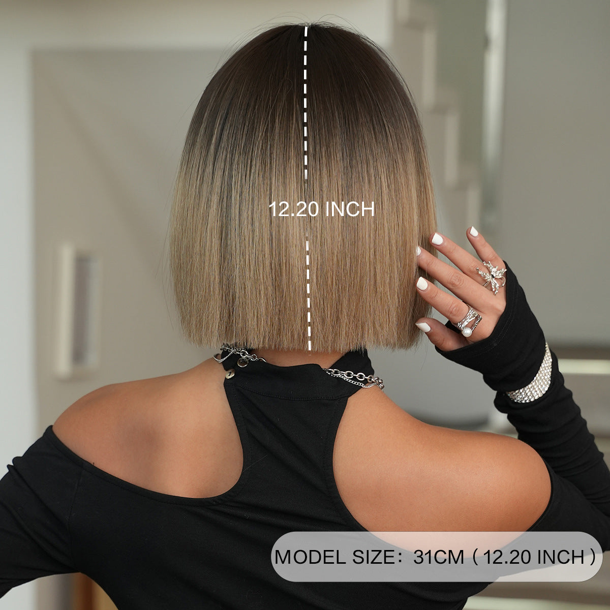 Slate Gray White Tea Gradient Bob Wig - Everyday Fashion (Face Framing Bangs) (FEVERCOS)
