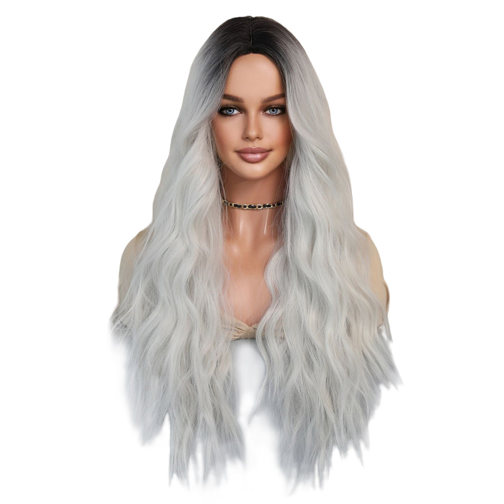White Smoke Silver White Gradient Lace Wig - Elite Lace Fronts (Middle Part Wavy) (FEVERCOS)