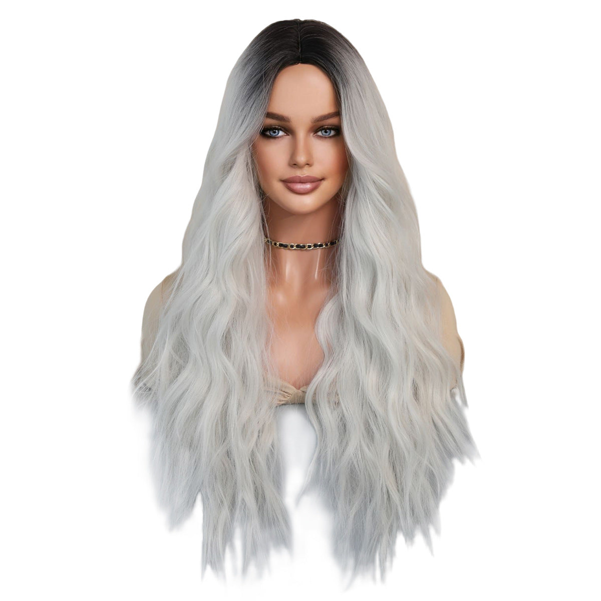 White Smoke Silver White Gradient Lace Wig - Elite Lace Fronts (Middle Part Wavy) (FEVERCOS)