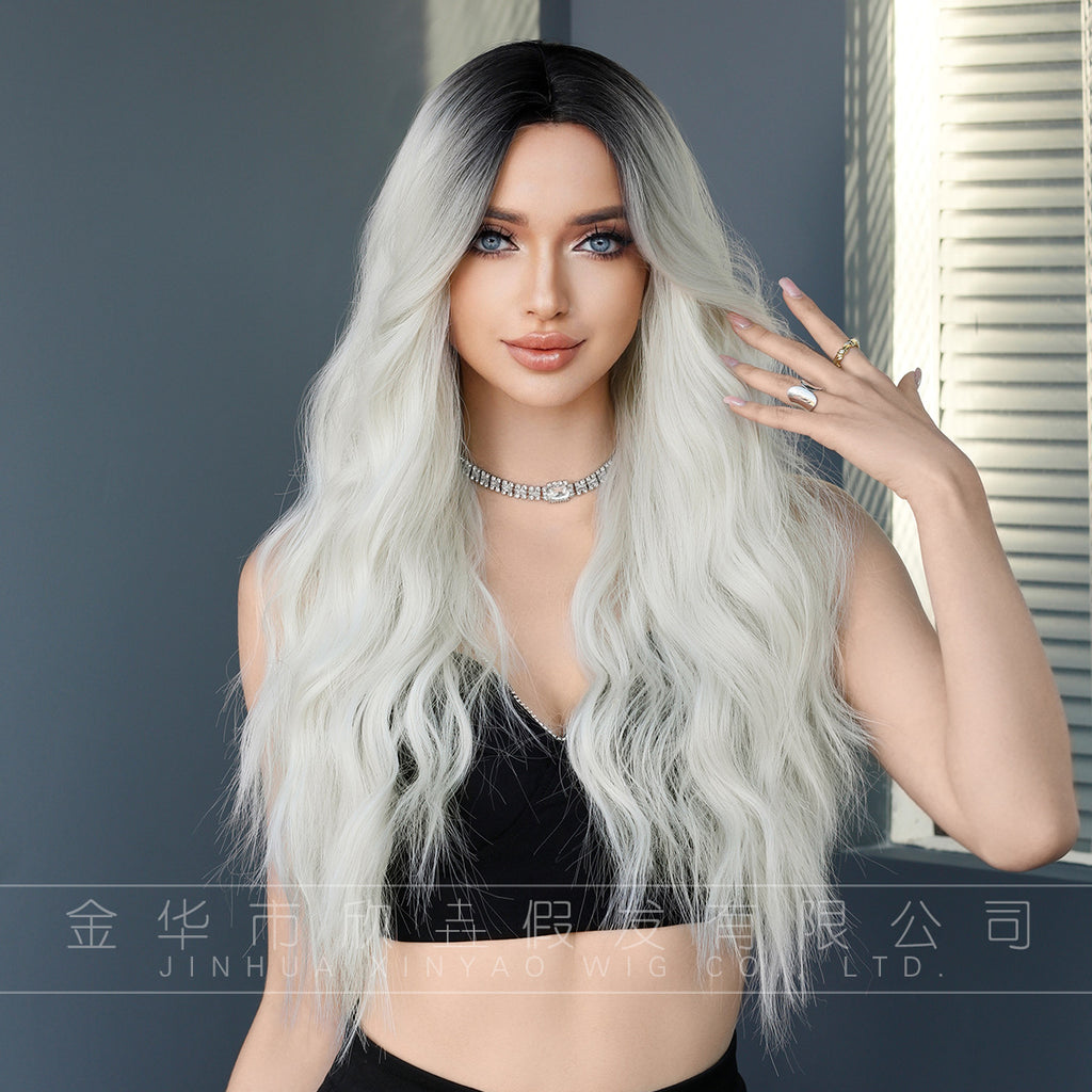 Dark Slate Gray Silver White Gradient Lace Wig - Elite Lace Fronts (Middle Part Wavy) (FEVERCOS)