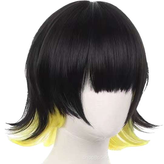 White Smoke Bachira Meguru Cosplay Wig - Blue Lock (Black/Yellow Split Bob) (FEVERCOS)