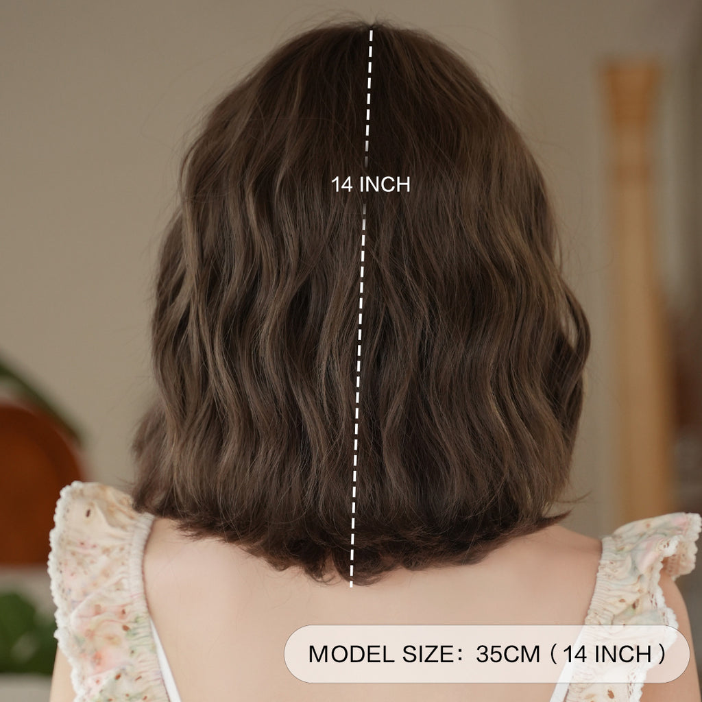 Dark Slate Gray Egg Roll Water Wave Bob Wig - Everyday Fashion (Short Curtain Bangs) (FEVERCOS)