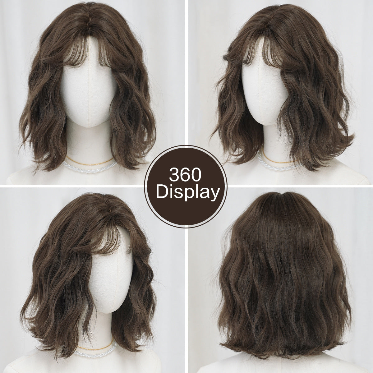 Light Gray Egg Roll Water Wave Bob Wig - Everyday Fashion (Short Curtain Bangs) (FEVERCOS)