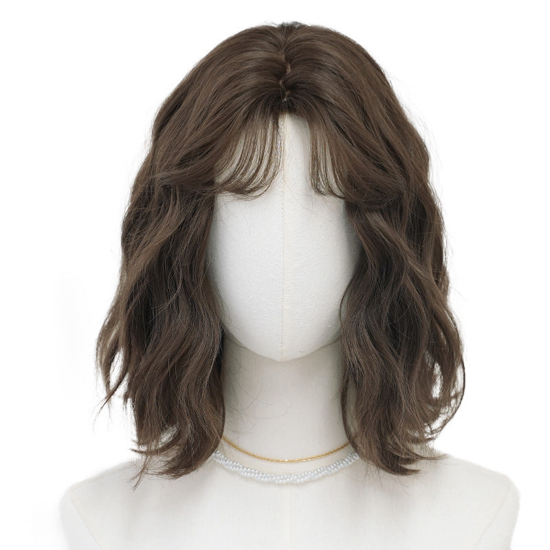 White Smoke Egg Roll Water Wave Bob Wig - Everyday Fashion (Short Curtain Bangs) (FEVERCOS)