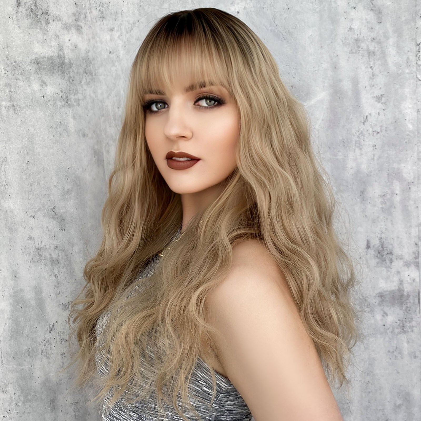 Gray 26-Inch Dark Blonde Wavy Wig - Everyday Fashion (Long Rose Net) (FEVERCOS)