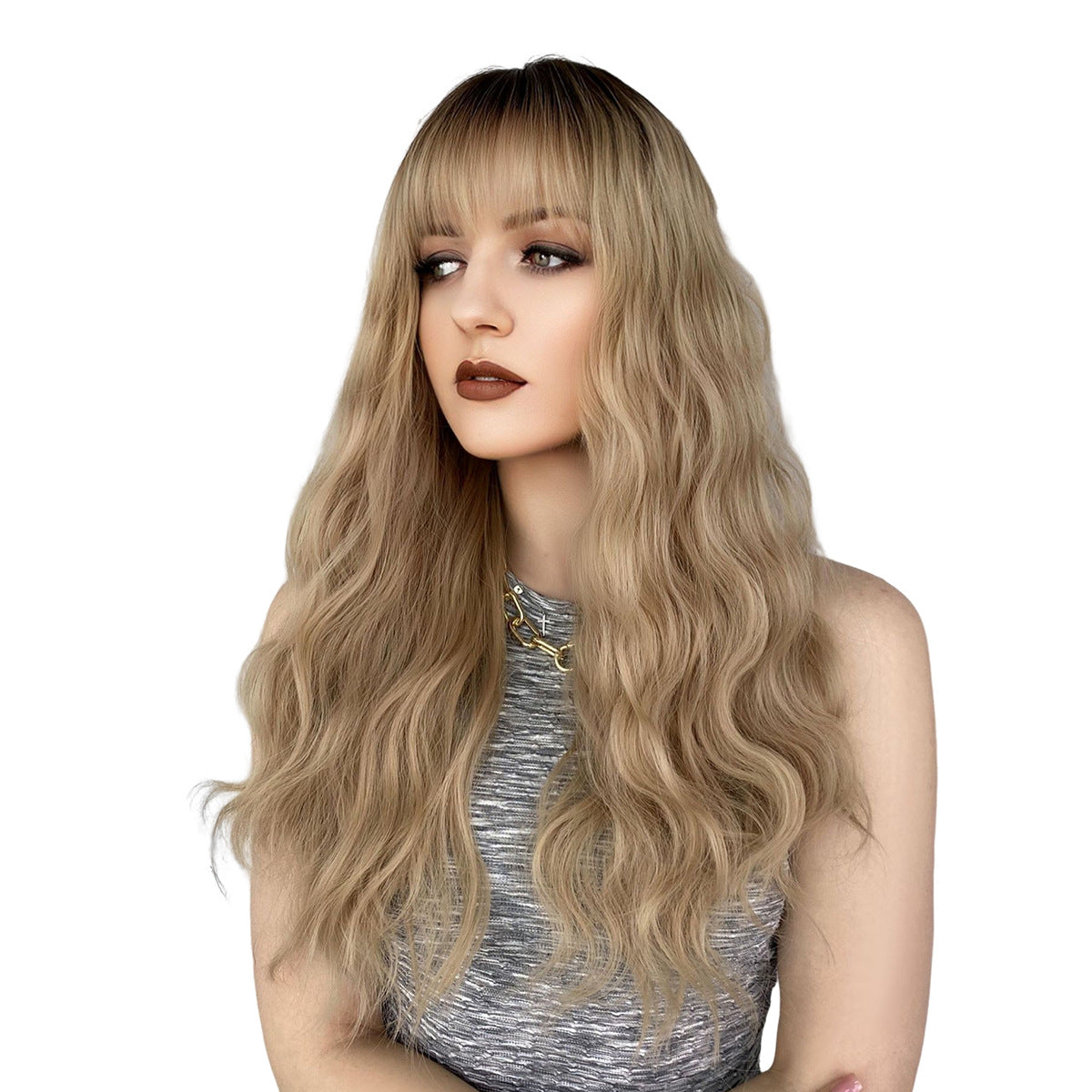 White Smoke 26-Inch Dark Blonde Wavy Wig - Everyday Fashion (Long Rose Net) (FEVERCOS)