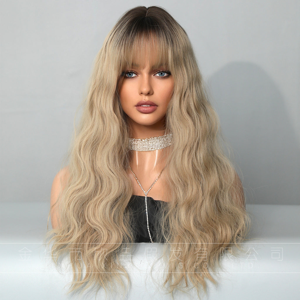 Gray 26-Inch Dark Blonde Wavy Wig - Everyday Fashion (Long Rose Net) (FEVERCOS)