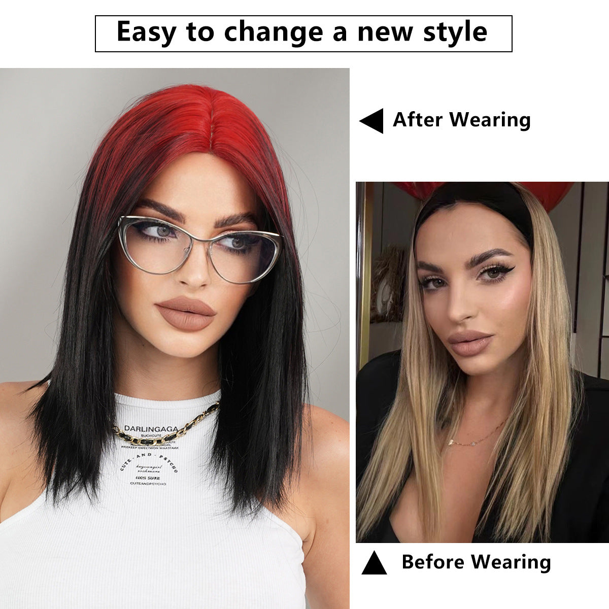 White Smoke Comic Red Root Dye Wig - Urban Subculture (Shoulder Straight Black Gradient) (FEVERCOS)