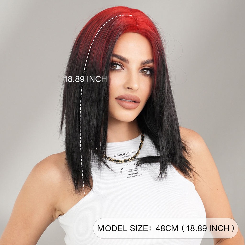Gray Comic Red Root Dye Wig - Urban Subculture (Shoulder Straight Black Gradient) (FEVERCOS)