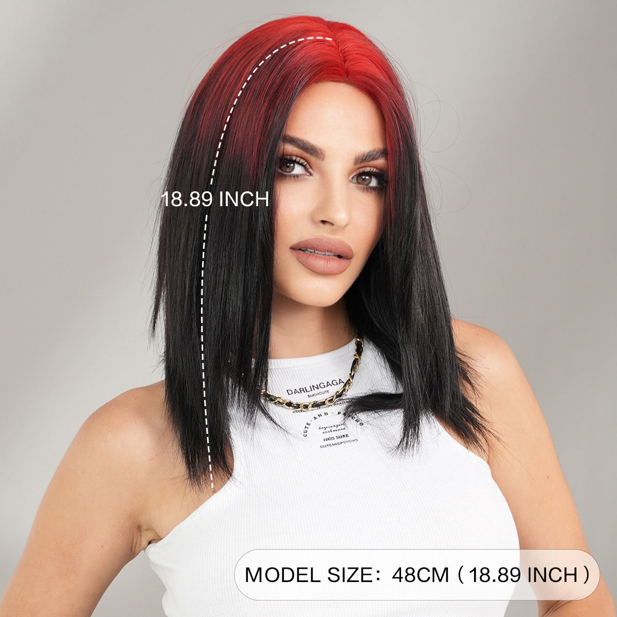 Gray Comic Red Root Dye Wig - Urban Subculture (Shoulder Straight Black Gradient) (FEVERCOS)