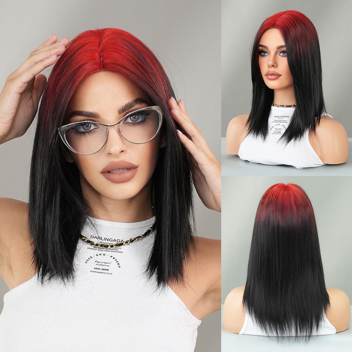 Lavender Comic Red Root Dye Wig - Urban Subculture (Shoulder Straight Black Gradient) (FEVERCOS)