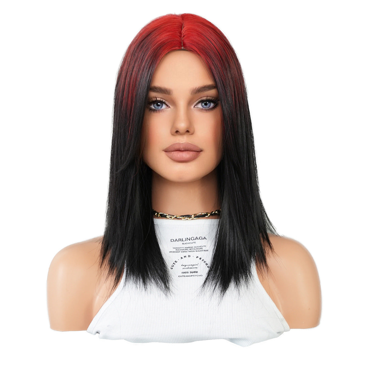 White Smoke Comic Red Root Dye Wig - Urban Subculture (Shoulder Straight Black Gradient) (FEVERCOS)