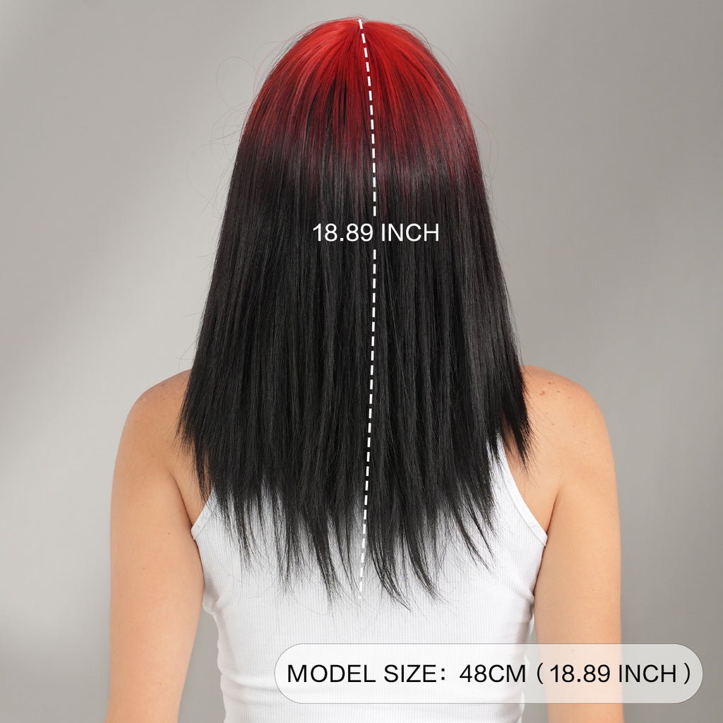 Black Comic Red Root Dye Wig - Urban Subculture (Shoulder Straight Black Gradient) (FEVERCOS)