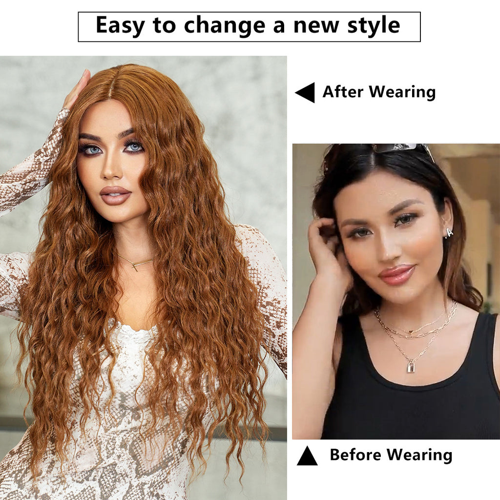 White Smoke Honey Golden Brown Lace Wig - Elite Lace Fronts (Deep Curl T-Part) (FEVERCOS)