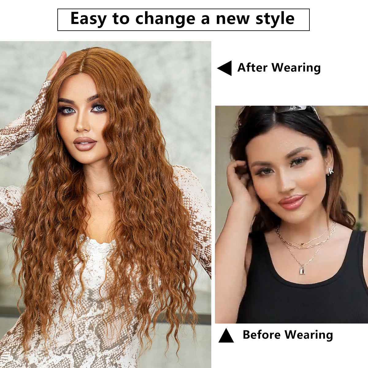 White Smoke Honey Golden Brown Lace Wig - Elite Lace Fronts (Deep Curl T-Part) (FEVERCOS)