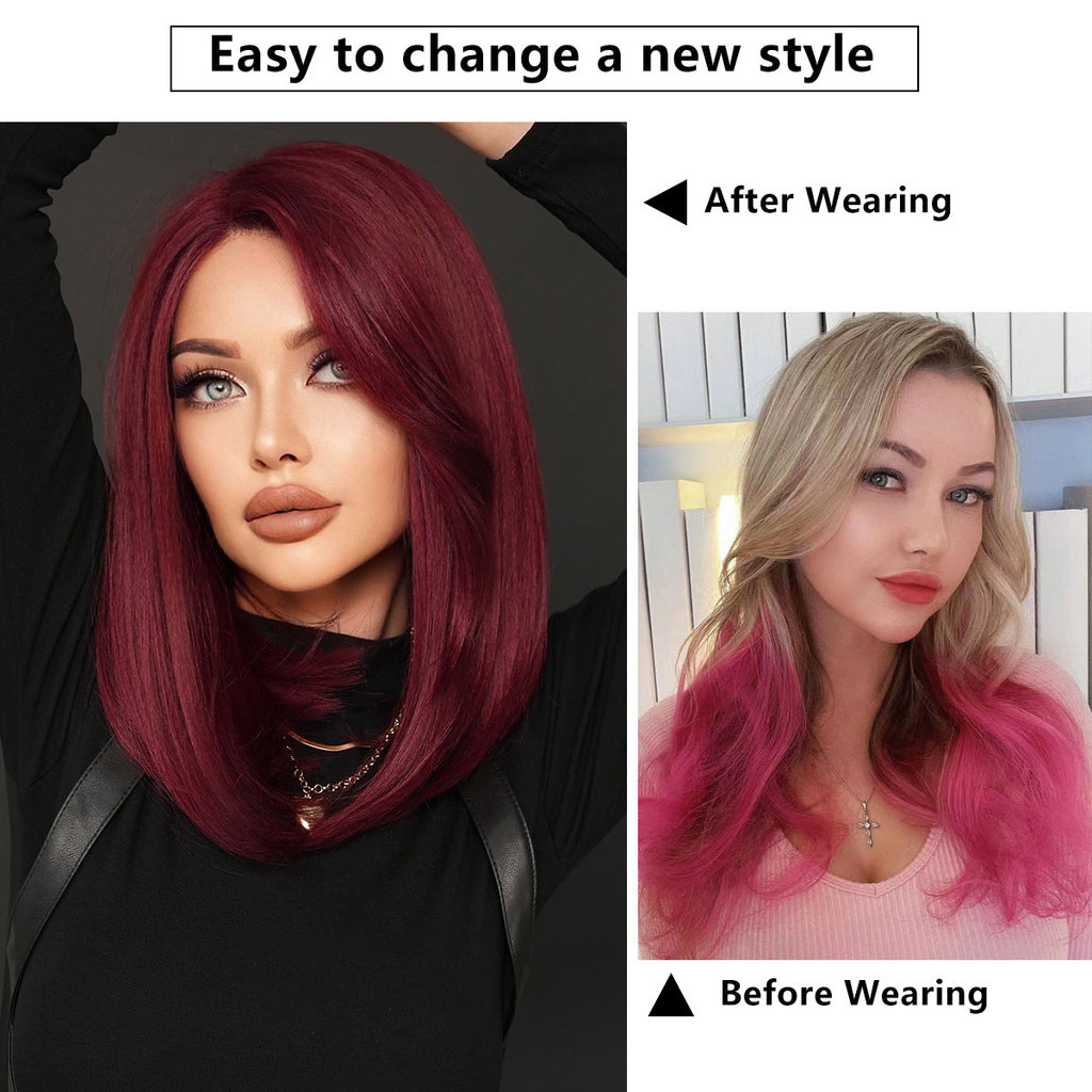 Black Purplish Red Lace Wig - Elite Lace Fronts (Shoulder Straight Side Part) (FEVERCOS)