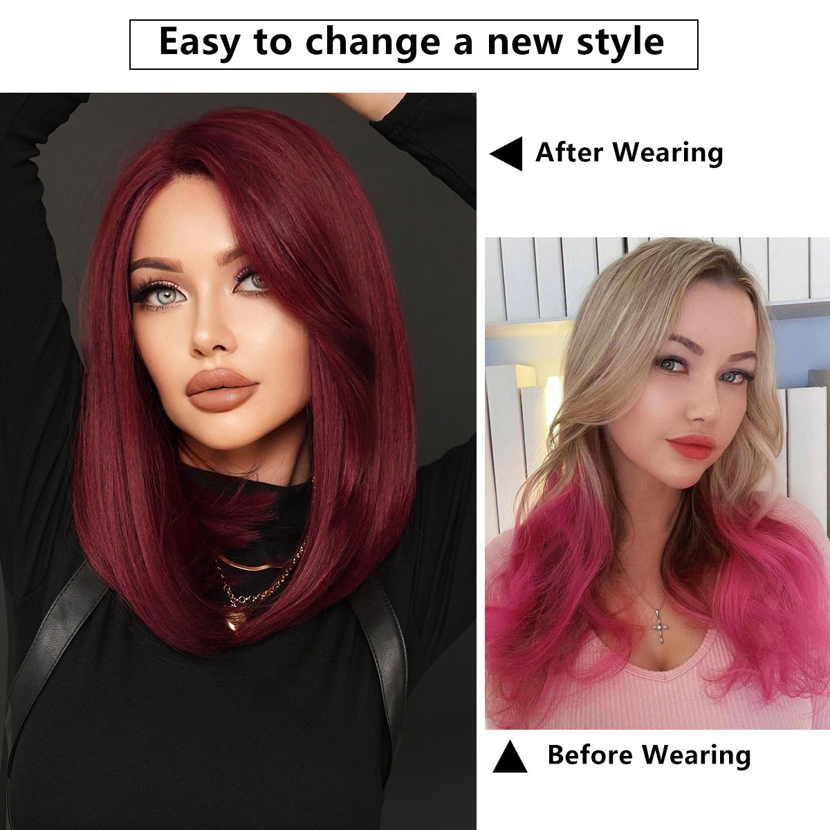 Black Purplish Red Lace Wig - Elite Lace Fronts (Shoulder Straight Side Part) (FEVERCOS)