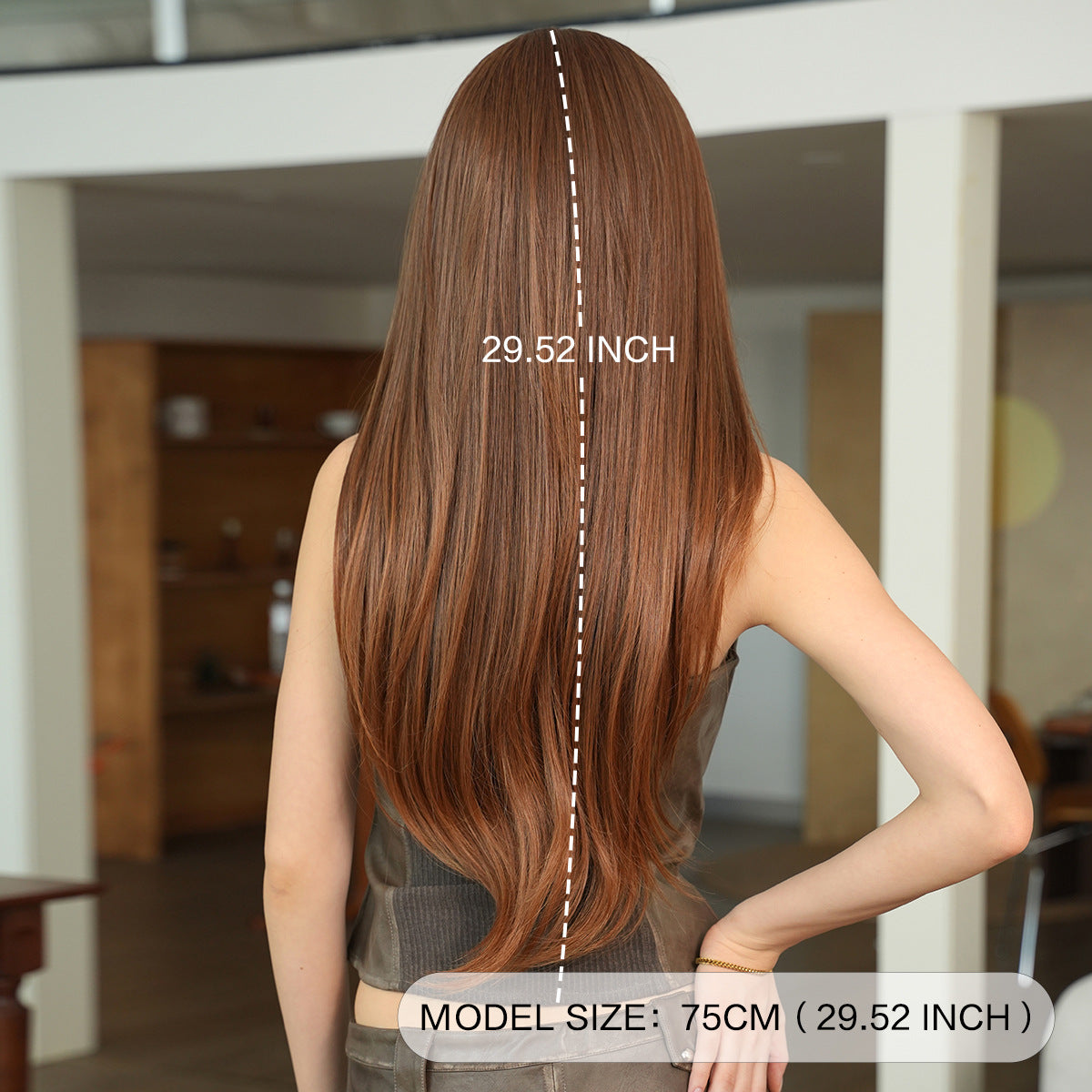 Dark Olive Green Golden Brown Headband Wig - Street Fashion (Layered Straight) (FEVERCOS)