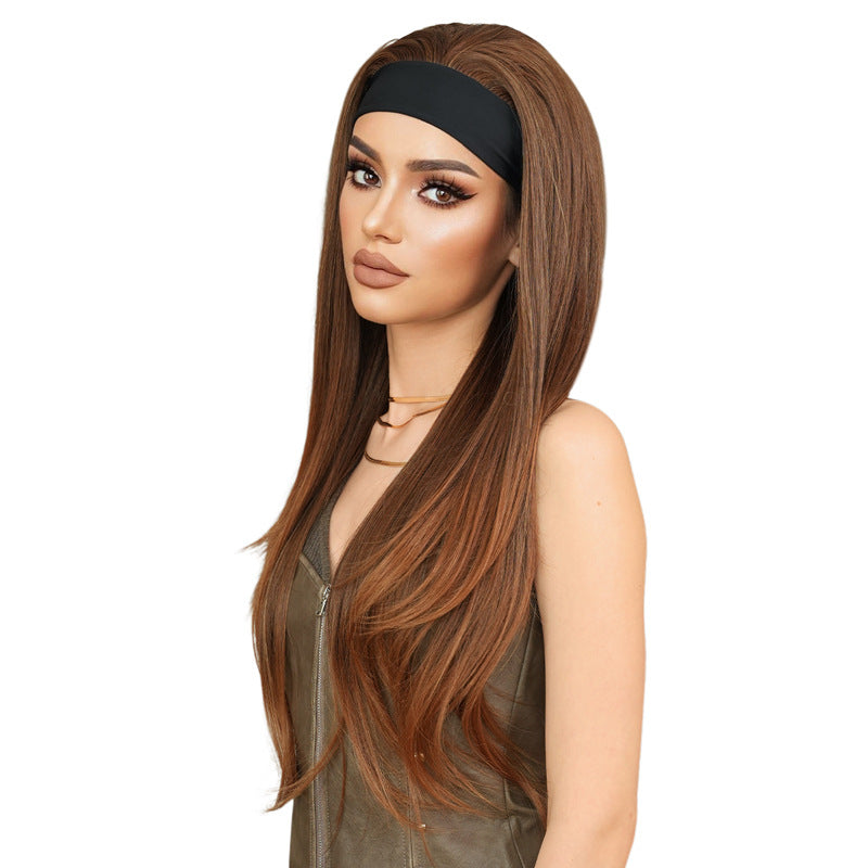 White Smoke Golden Brown Headband Wig - Street Fashion (Layered Straight) (FEVERCOS)