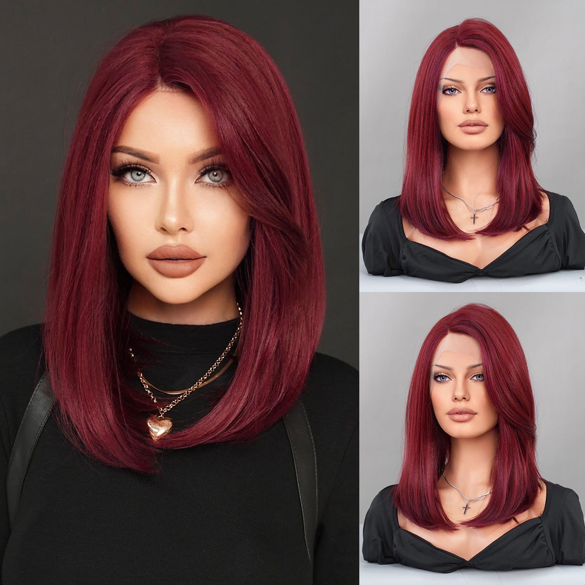 Black Purplish Red Lace Wig - Elite Lace Fronts (Shoulder Straight Side Part) (FEVERCOS)